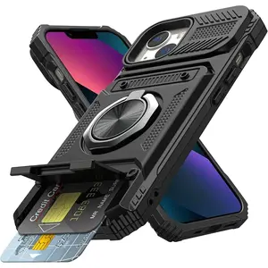 Wallet Case with Card Holder [Store 2 Cards] + 360° Magnetic Ring Stand Dual Layer Heavy Duty Protective Shockproof Wallet Phone Case Cover for Women Men Phone Case for iphone 17 phone case/16/15/14/13 Promax Pro Plus