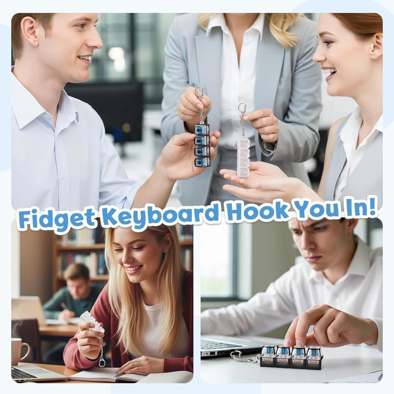 4 Pack Mechanical Keyboard Keychain Decorations with LED Glowing Lights, Stress Relief Fingertip Clicker with Transparent Crystal Keycaps, Fingertip Fidget Toys and Fun Pendant for Boys, Girls and Adults, New Year's Day Gifts, Valentine's Day Gifts