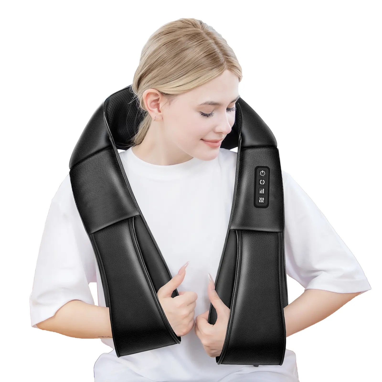 Heated Electric Shiatsu Neck Massage Pillow, PU Leather Deep Kneading, Multi-Mode for Neck Shoulder Back Muscle Pain Relief, Portable Home Office Relaxer, Father’s Day & Birthday Gifts for Him, Black, Massage Devices, Friends, Neck Support