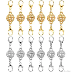 12Pcs Gold & Silver Magnetic Necklace Clasps - Stainless Steel with Charm, Strong Magnet Jewelry Extender for NecklacesC31EasyWearStudio