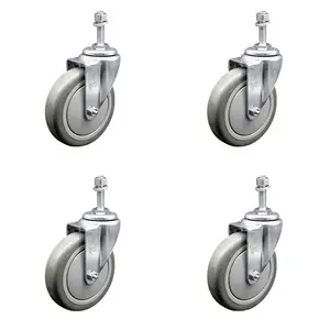 Polyurethane Swivel Threaded Stem Caster Set of 4 w/5" x 1.25" Gray Wheels and 10mm Stems - Includes 4 Swivel - 1400 lbs Total Capacity - Service Caster Brand