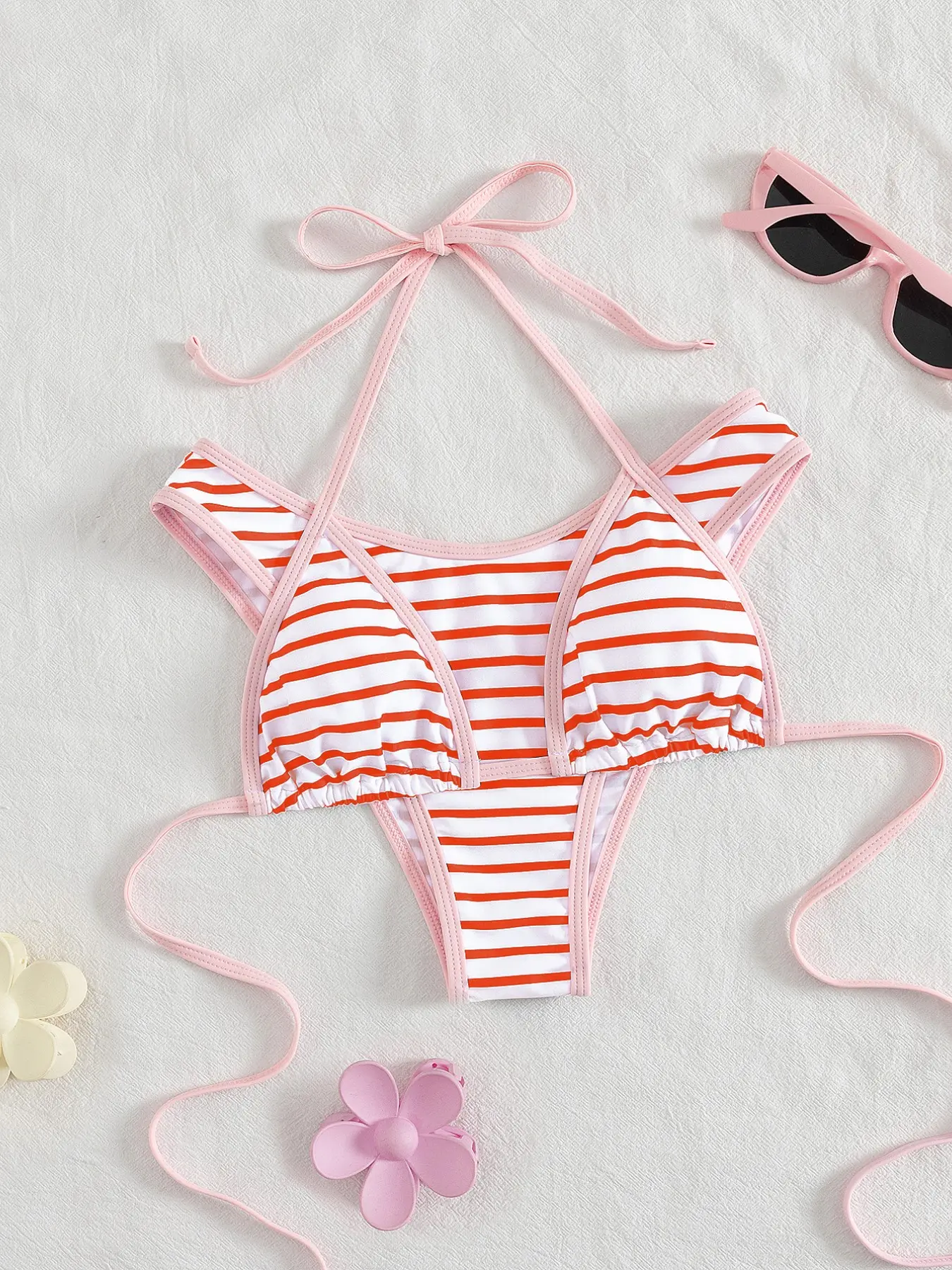 Ladies' swimwear, sexy and fashionable, black and white two-piece Striped Swimsuits, summer beach, Stripe Bikini, bikini set, Swimsuit For Beach, Bikini Beachwear