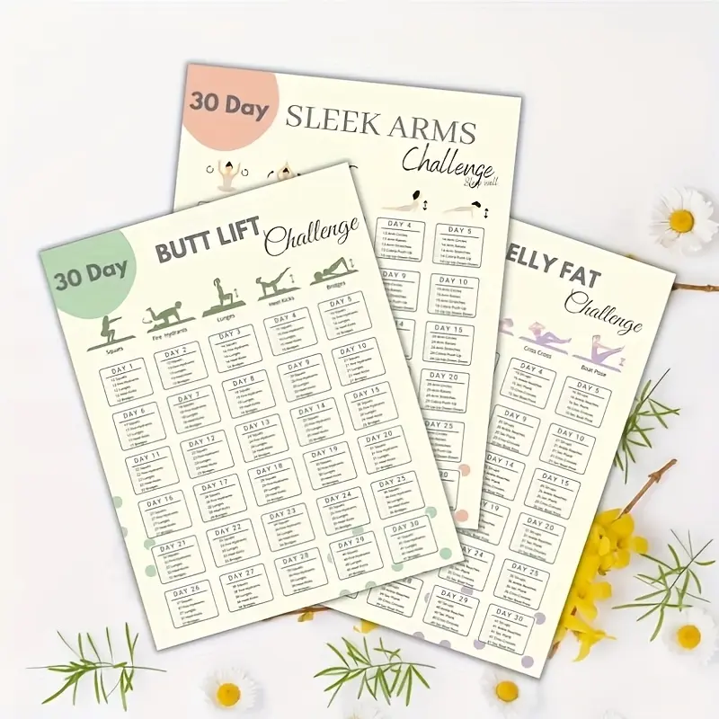 30-Day Home Workout Challenge Poster Set | 10-Piece Fitness Program for Arm Lifts, Thighs, Hips, Belly, Abdominals and Side Fat Workouts, Unframed 8X10 Inches, Office Supplies