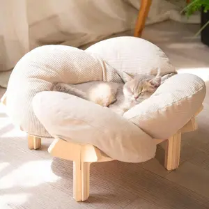 Style Wooden Flower Cat Bed, Kitten Condo, Open-Style Detachable Nest, All-Season Warm Pet Bed, Foldable Small Dog Round Bed, Nordic Cute Pet Bed, Shaped Beds