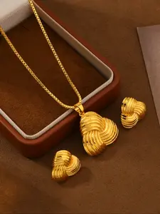 24k Gold Plated Jewelry Set, Copper Material, Elegant Jewelry Set, Wedding and Banquet Accessories, Includes Necklace and Earrings, Valentine's Day Gift