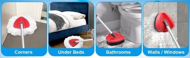 Spin Mop Replacement Heads for OcedaEasyWring 1-TankSystem 30-58" Handle ScrubBrush Base Combo Set MopRefills Easy Replace Cleaning