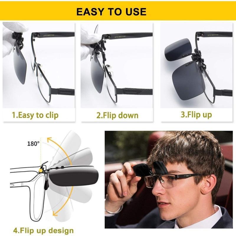 Polarized Clip-on Sunglasses with Flip Up Function Anti-Glare UV 400 Driving Glasses Clip-on for Prescription Glasses