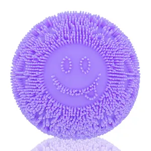Purple Silicone Fuzzy Ball Squishy Smiley Face Sensory Bristles Toy Soft Mochi Tactile Stress Relief Balls for Anxiety Desk Fidget Tools School Office Travel Bulk Kids Adult Party Favors Goodie Bags Classroom Reward Birthday Gift Basket Idea