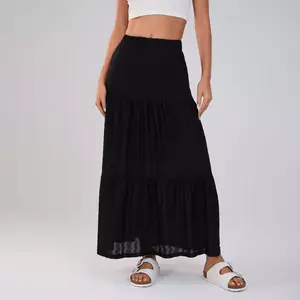 Women's Solid Elastic Waist Ruffle Hem Tiered Maxi Skirt - Wild Fable