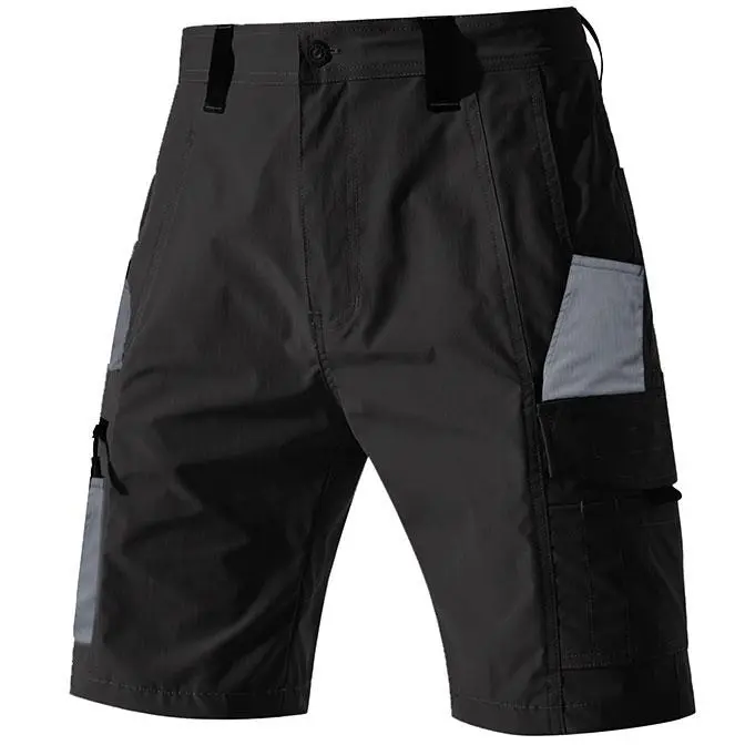 Men’s work cargo shorts with multiple pockets, contrast patches, heavy-duty tactical utility workwear shorts