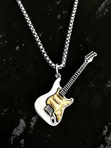 Creative Guitar Handmade Trendy Charms Necklace Unisex Punk Rock Hip Hop Style, Titanium Steel Chain, All Seasons Fashion Accessory