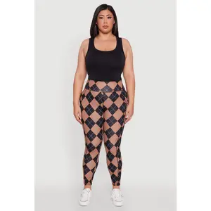 Plus Size High Waisted Cell Phone Pocket Plaid Leggings