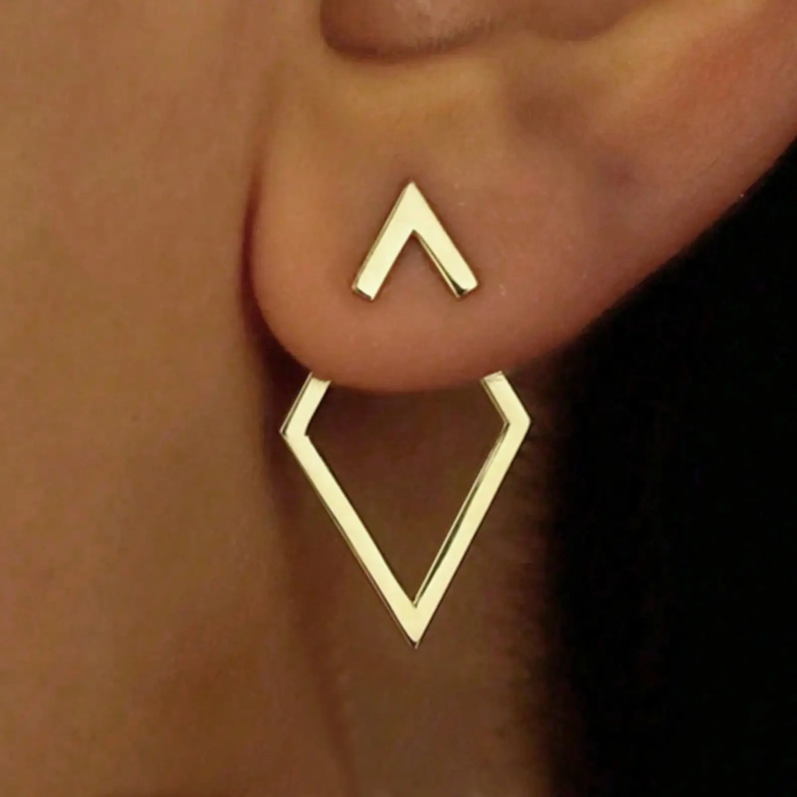Fashionable Earrings for Women, Minimalist Double-Layered Rhombus Drop Studs with Openwork Detail