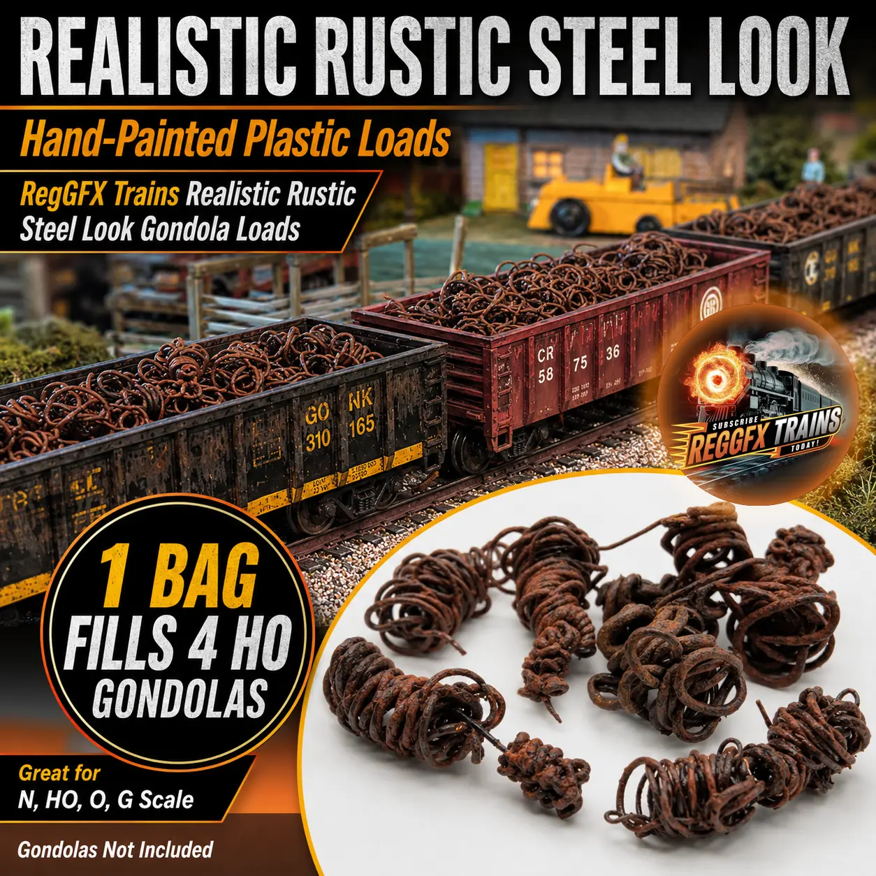Painted Plastic - Realistic Rustic Metal Wire Gondola Loads 1:87 HO N O G Scale — 1 Bag Fills 4 Cars