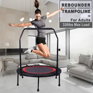 40'' Foldable Mini Trampoline Max Load 330lbs Fitness Rebounder With Adjustable Foam Handle Exercise Trampoline For Adults Indoor Garden Workout