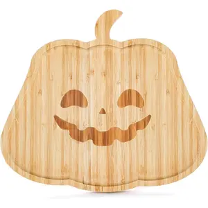 Hiceeden 13 inch Halloween Charcuterie Board Cutting Board, Bamboo Pumpkin Cheese Board Serving Platter with Handle, Halloween Serving Tray Dinnerware for Party, Housewarming Gift