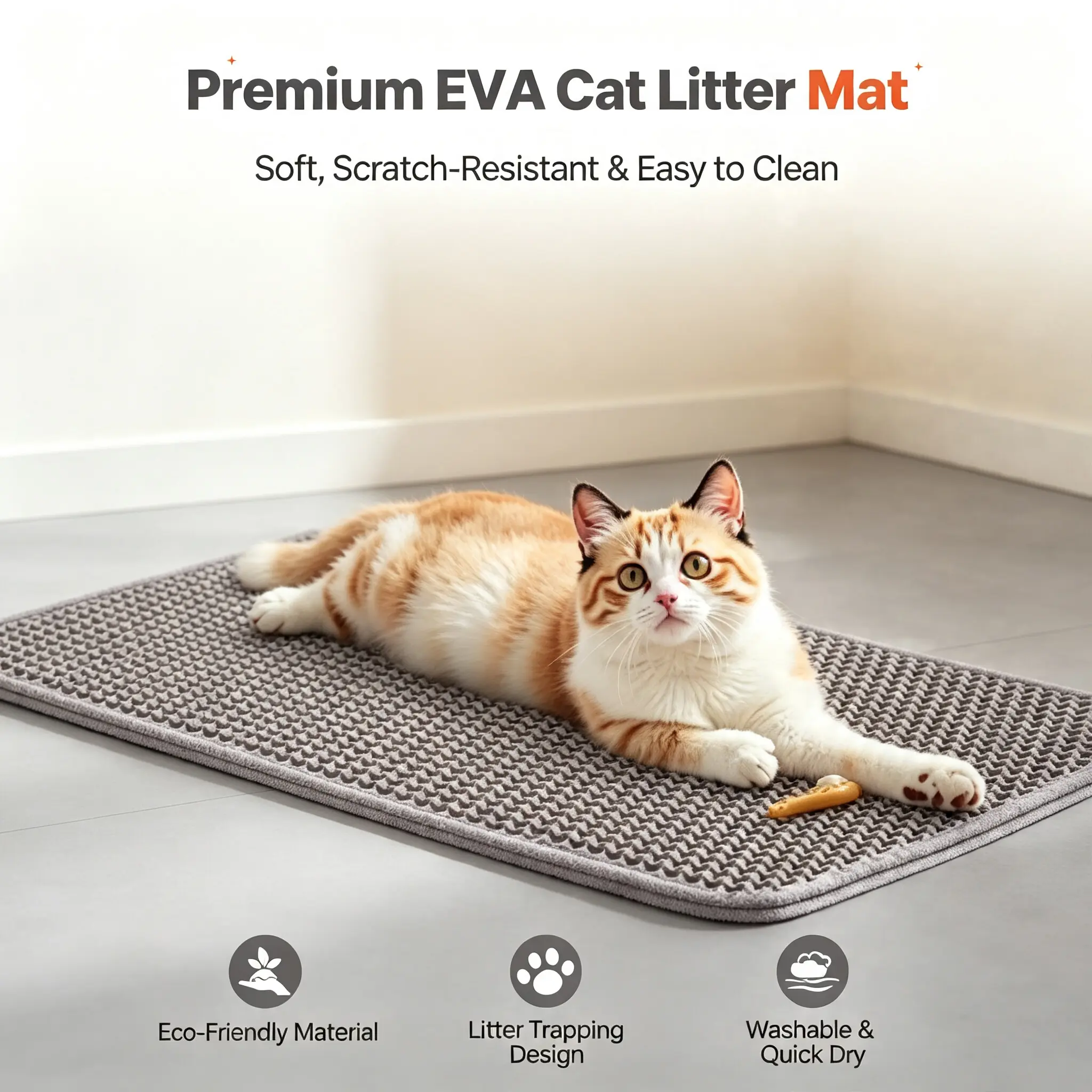Double Honeycomb Cat Litter Trapping Mat, 24x15 Inch Waterproof Urine-Proof EVA Pad - Floor Protection, Soft Surface, Unscented, Washable, Non-Slip Cat Litter Accessory