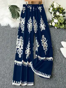 Elegant Floral Print Bohemian Wide Leg Pants for Women, Comfortable Casual Home Wear, Stylish High Waist Design, Perfect for Daily Loungewear