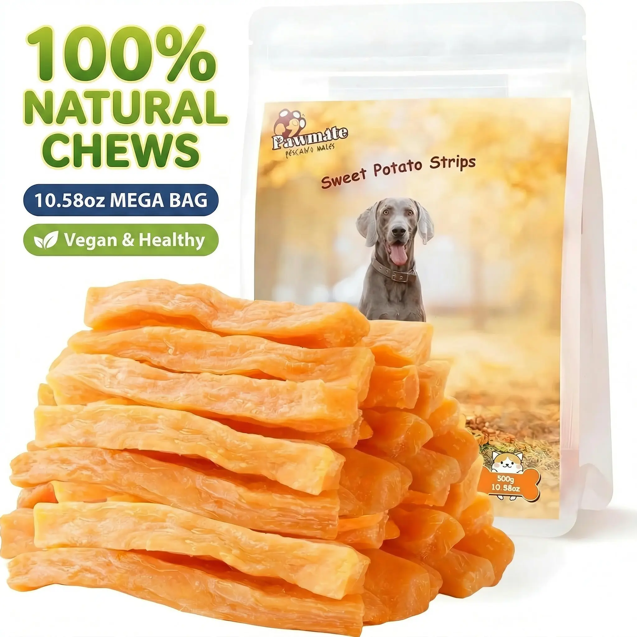 Pawmate 10.5oz Natural Sweet Potato Strips - Grain-Free & Hypoallergenic Dog Treats