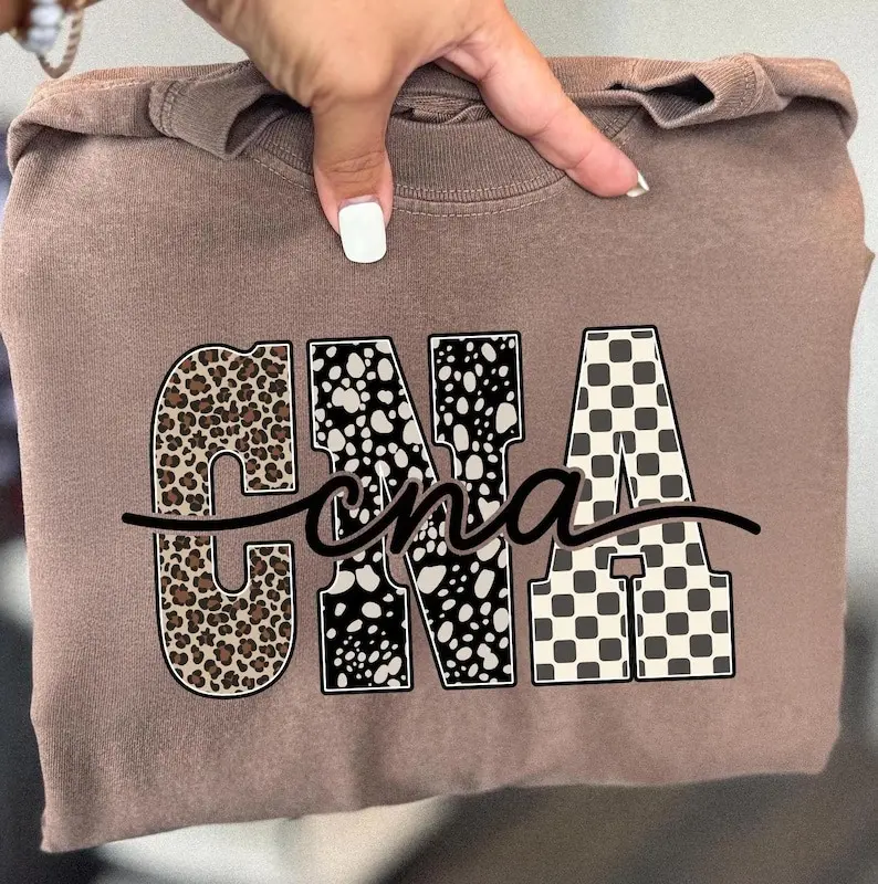 Leopard Checkered CNA Nurse Shirt, Nursing weatshirt, Gift for Healthcare Worker