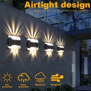4-piece solar up-and-down lighting wall lamps, outdoor waterproof LED step lights, solar fence lights, suitable for outdoor courtyards, gardens, lawns, patios, fences, driveways, walkways for decoration, outdoor lighting to illuminate your courtyard