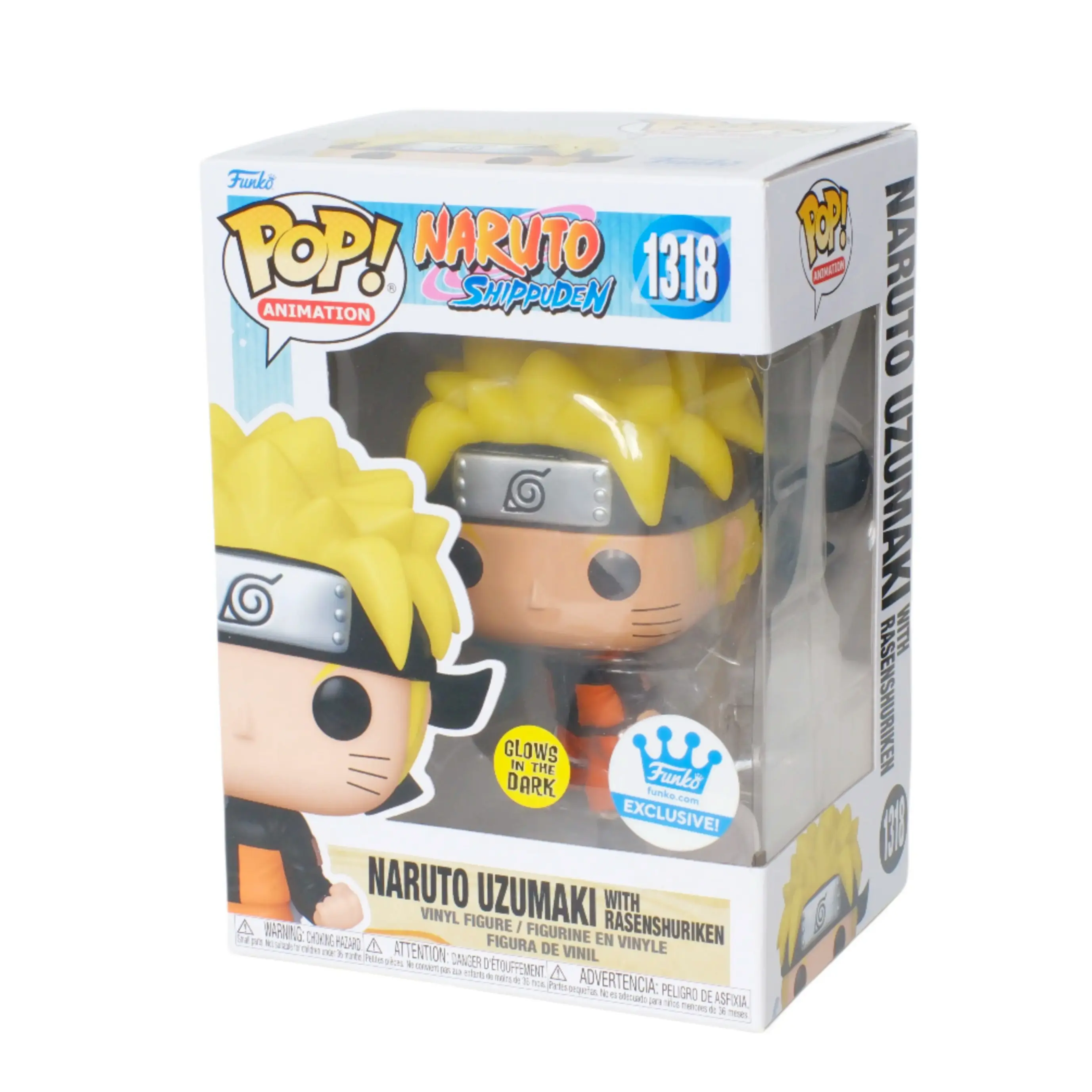 Funko Pop! Animation: Naruto Shippuden - Naruto Uzumaki with Rasenshuriken  #1318, Glows in the dark, Funko.com Ex, with Clear Pop Protector
