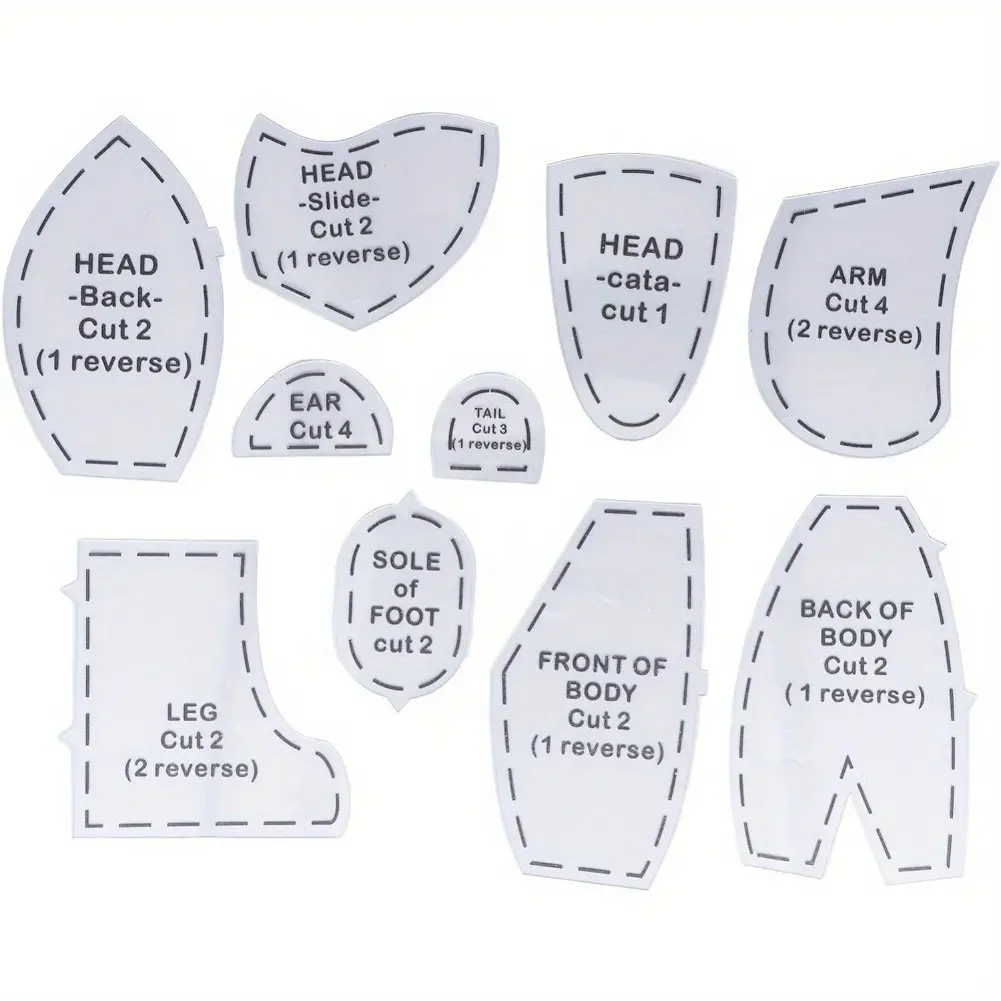 10pcs Memory Bear Sewing Patterns Template, Bear Sewing Template Set for Sewing (M 12inch)