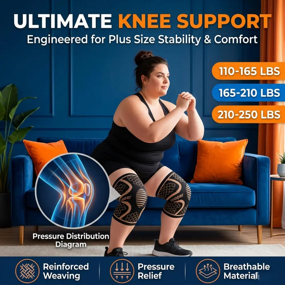 Heavy Duty Plus Size Knee Support, Pressure Relief Compression Protector, Plus Size Compression Sports Knee Sleeve for Daily & Sport Use