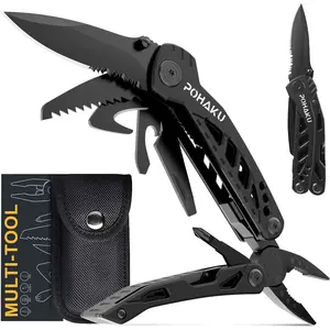 Multitool Knife, 13 in 1 Pocket Multitool, Multi Tool with 3" Large Blade, Safety Locking, Spring-Action Plier, Durable Nylon Sheath for Outdoor, Camping, Fishing, Survival,HikingQuesear