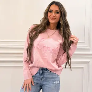 Pink Corded Love Script Graphic Baggy Sweater