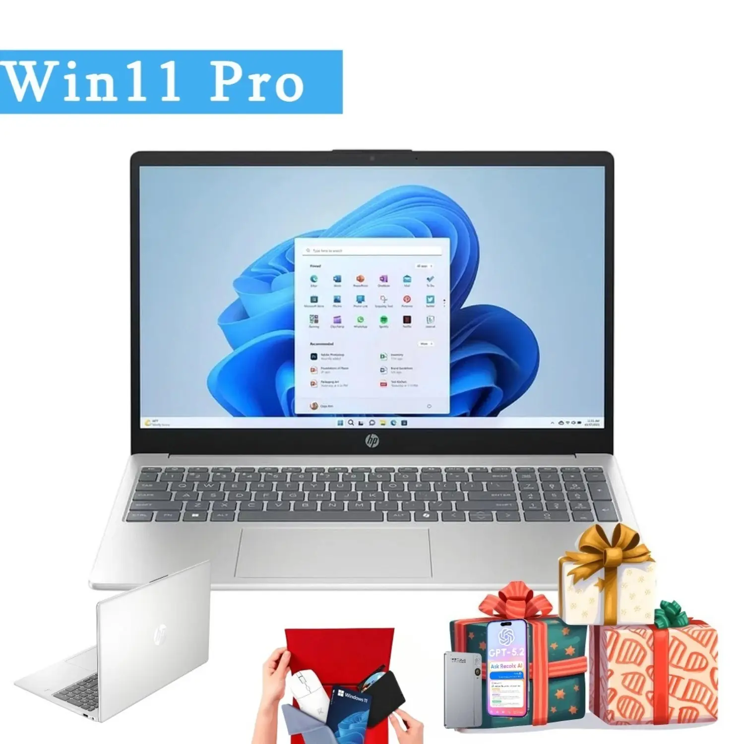 HP 15-inch Laptop - Intel i3-N305, Up to 32GB RAM, 512GB SSD, Win11 Pro, Silver, Back to School Haul Pick, Cordless Compatible, Batteries Included, Bundled Accessory for Students, 15Inches
