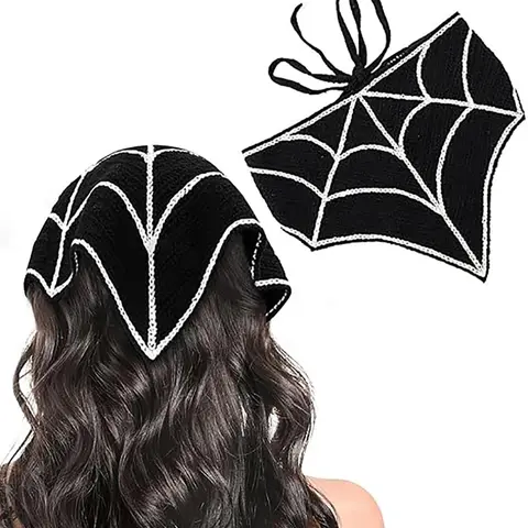 Halloween Themed Spider Web Design Hair Band & Hair Scarf, Crochet Headband, Cute Hair Accessories for Women & Girls, Vintage Elegant Hair Band for Daily & Holiday Party Use, Fashion Headbands