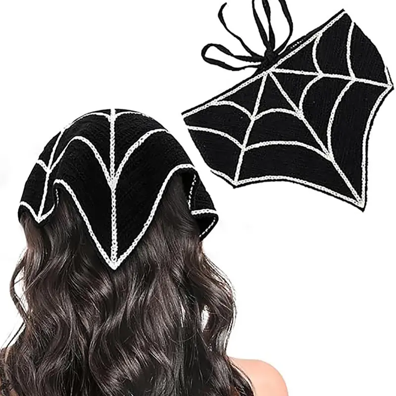Halloween Themed Spider Web Design Hair Band & Hair Scarf, Crochet Headband, Cute Hair Accessories for Women & Girls, Vintage Elegant Hair Band for Daily & Holiday Party Use, Fashion Headbands