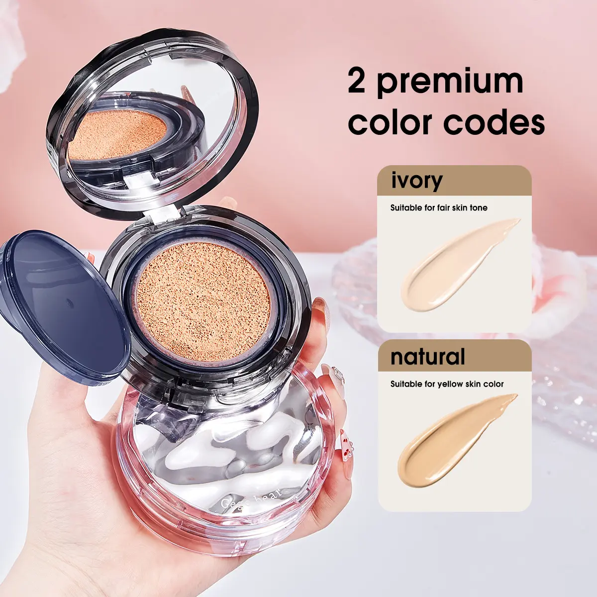 Double-layer cushion CC cream for long-lasting makeup,conceals blemishes, provides hydration, controls oil, and setsthe base with a powdery finish, ideal for oily skin for anatural nude look.