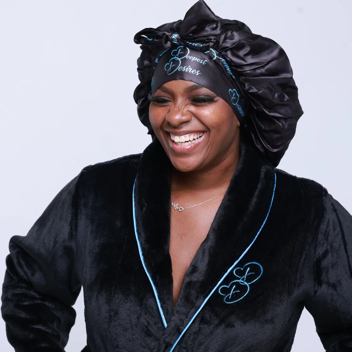 Deepest Desires Bundle (Fluffy Robe & Silk Tie-Up Bonnet)