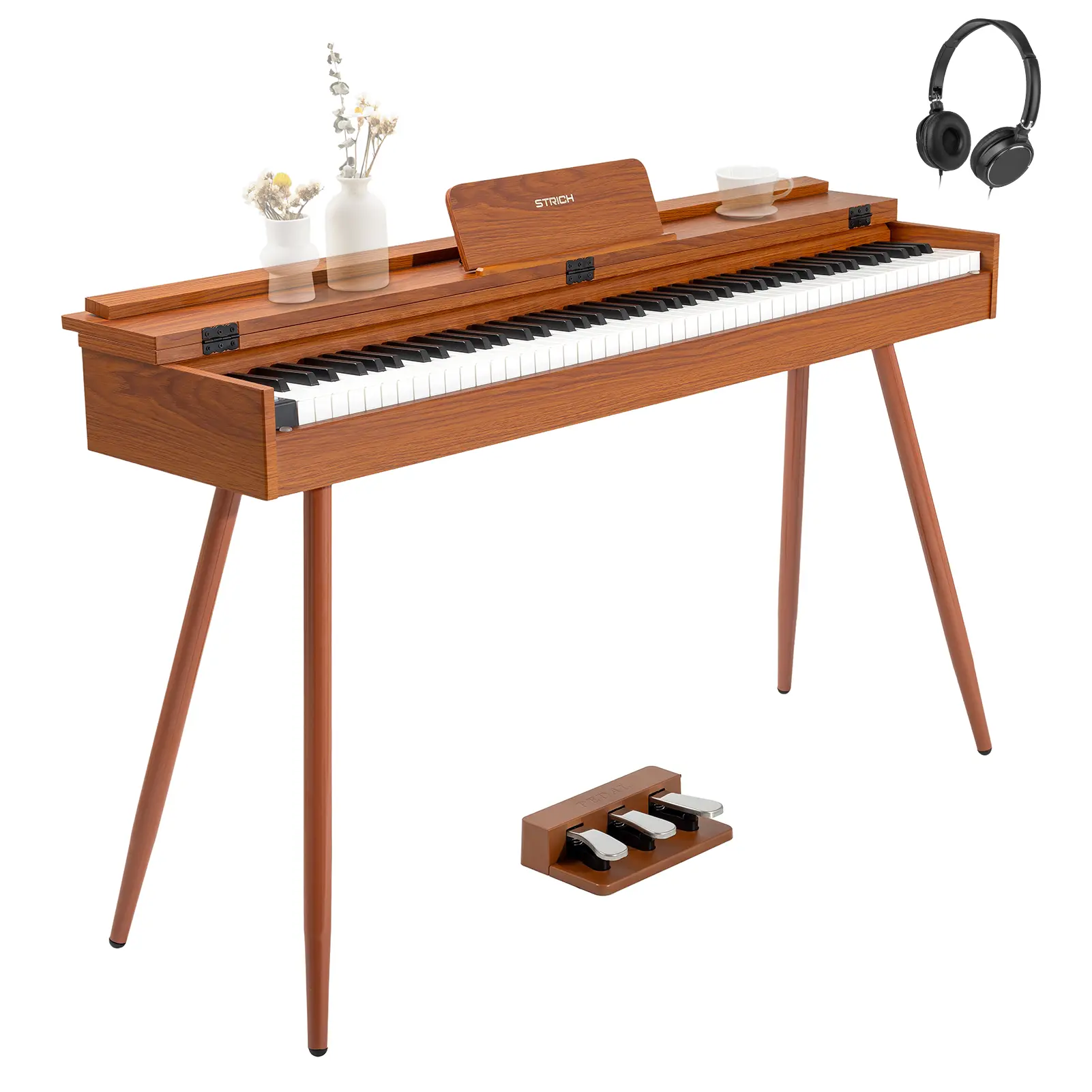 STRICH SDP-350S Digital Piano with 88 Fully Weighted Keys, Hammer Action, 25W Speakers, Headphones, and Triple Pedal, Mahogany Finish