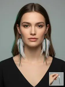 The Iceland – 8 inch Iceland Feather Earrings 8 Inch | Turquoise Brown White Statement Earrings | Long Boho Lightweight Feather Earrings
