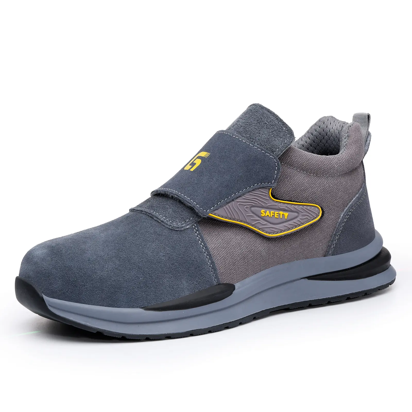 GUYISA Men's Safety Work Shoes, Fabric Round Toe Sneakers with Velcro Closure, Steel Toe, Puncture-Proof, Heat & Spark-Resistant for Outdoors