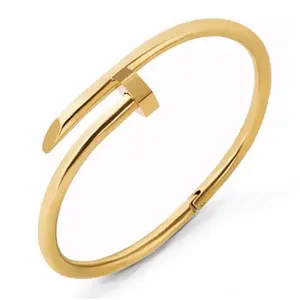 18k Gold Plated Nail Cuff Stainless Steel Bangle for Women Fashion Jewelry