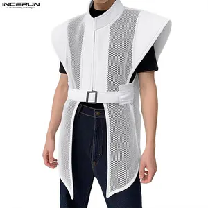 INCERUN Men's Anime Core Mesh Trench Vest - Breathable Cyberpunk Sci-Fi Cosplay Costumes, Fashion Menswear for Outdoor Activities