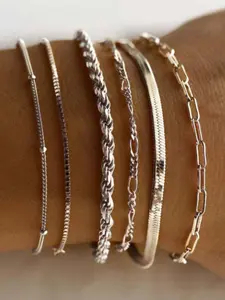 European and American Cross-Border Jewelry, Hot Selling Metal 5/6 Piece Chain Bracelet Set, Simple Multi-Layer Chain Accessories, Stackable Bracelets, Bracelet Stack