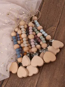 Cute Pacifier Clip & Chain Set, Perfect Gift for Friends, Comfortable Wooden Chain, Holiday Birthday New Year Gifts, Unique Present Idea