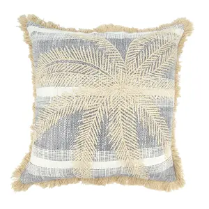 Saro Lifestyle  18 in. Palm Breeze Embroidered Poly Filled Throw Pillow, Grey