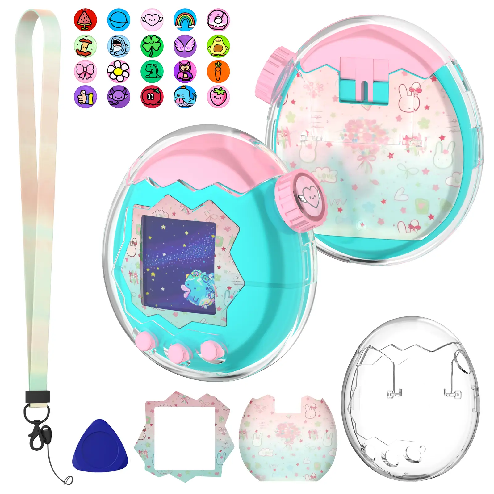 OAJ for Tamagotchi Paradise Case & Transparent Protective PC Clear Case with Paradise-Themed Faceplate and Zoom Dial Stickers, Neck Strap Accessories,All-Arounds Protection (No Device) (Forest)