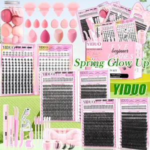 YIDUO All-in-One Eyelash Cluster Kit | 40D/50D/60D/80D, Fairy/Manga Styles & Bottom Lashes | 5-16mm D-Curvature | Complete Tools (Bond & Seal, Remover, Tweezers, Brush, Curler & Makeup Tools) | DIY Lash Extensions at Home Eyelash Glue Extension