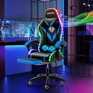 RGB Gaming Chair with Bluetooth Speakers and LED Lights Cute Massage Computer Gaming Chairs with Footrest High Back Music Video Game Chairs with Lumbar Support and lotus  saddle  chair