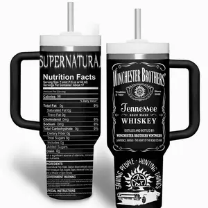 Supernatural Personalized Winchester Brothers Tumbler, Custom Name Sam & Dean Inspired Travel Mug, Hunter Symbol Design Cup, Insulated Stainless Steel Tumbler With Handle & Straw, Fan Gift Idea