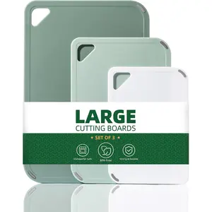 Plastic Cutting Board Set of 3-Cutting Boards for Kitchen BPA Free, Large-Small Chopping Boards Non-Slip for Cooking Camping Dishwasher Safe, Reversible, with Grip Handle, 15"*10"*0.6" Green