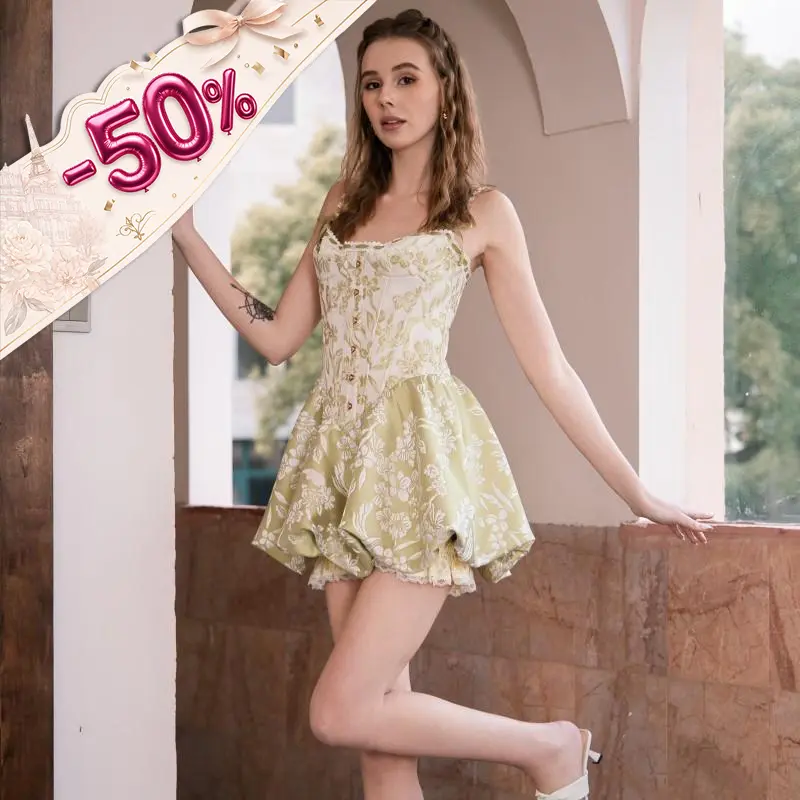 Garden Lace Corset Dress - LuminaVenus Dresses Summer Graudation Prom Prince Princess Flower Print Dress Vintage Green Embroidered Elegant Party  Outfit  Birthday Party Set Casual Womenswear Basic Skirt Vacation Shorts