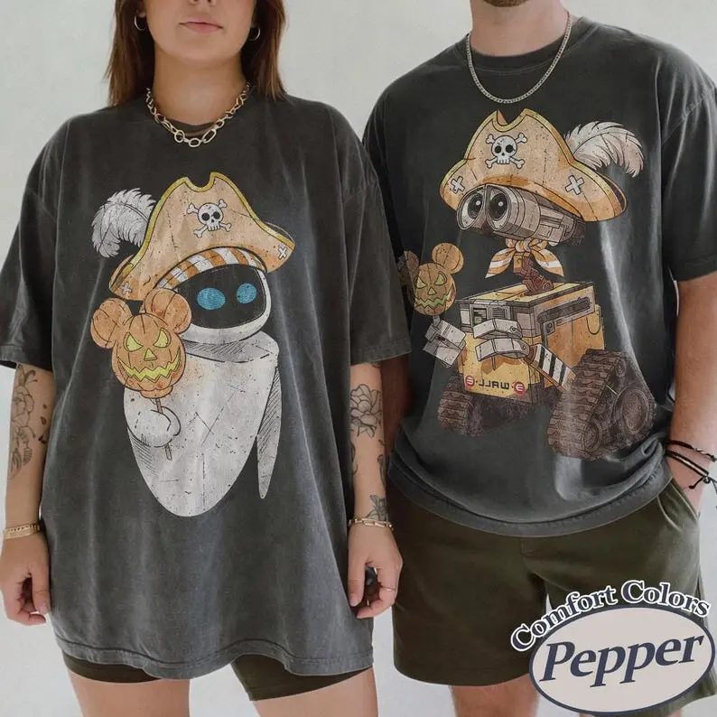 Comfort Colors Wall-E And Eve Couple Halloween Shirt, Not So Scary Halloween Party Shirt, Magic Kingdom Shirt Tee